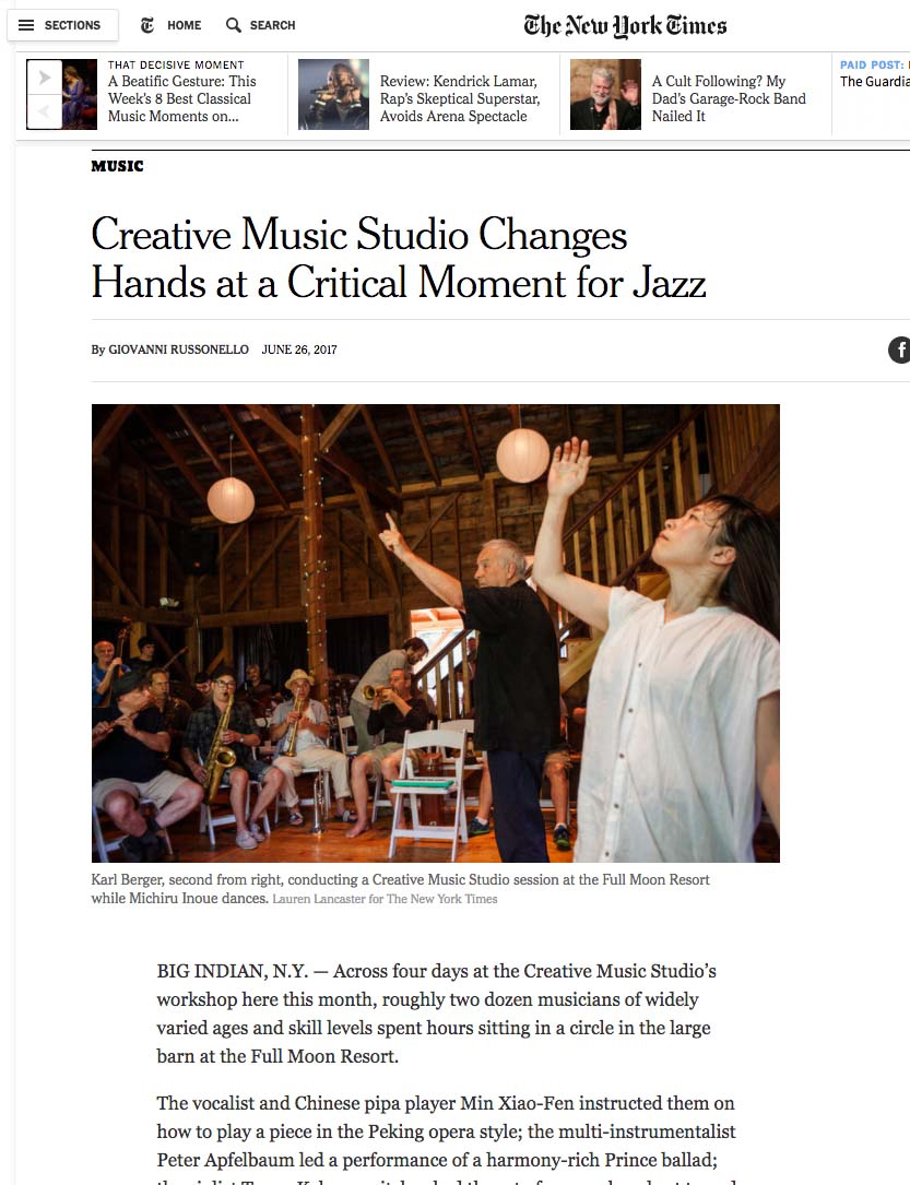 2017年久々のNYその4/Creative Music Studioの合宿WS・まさかのニューヨークタイムズに掲載